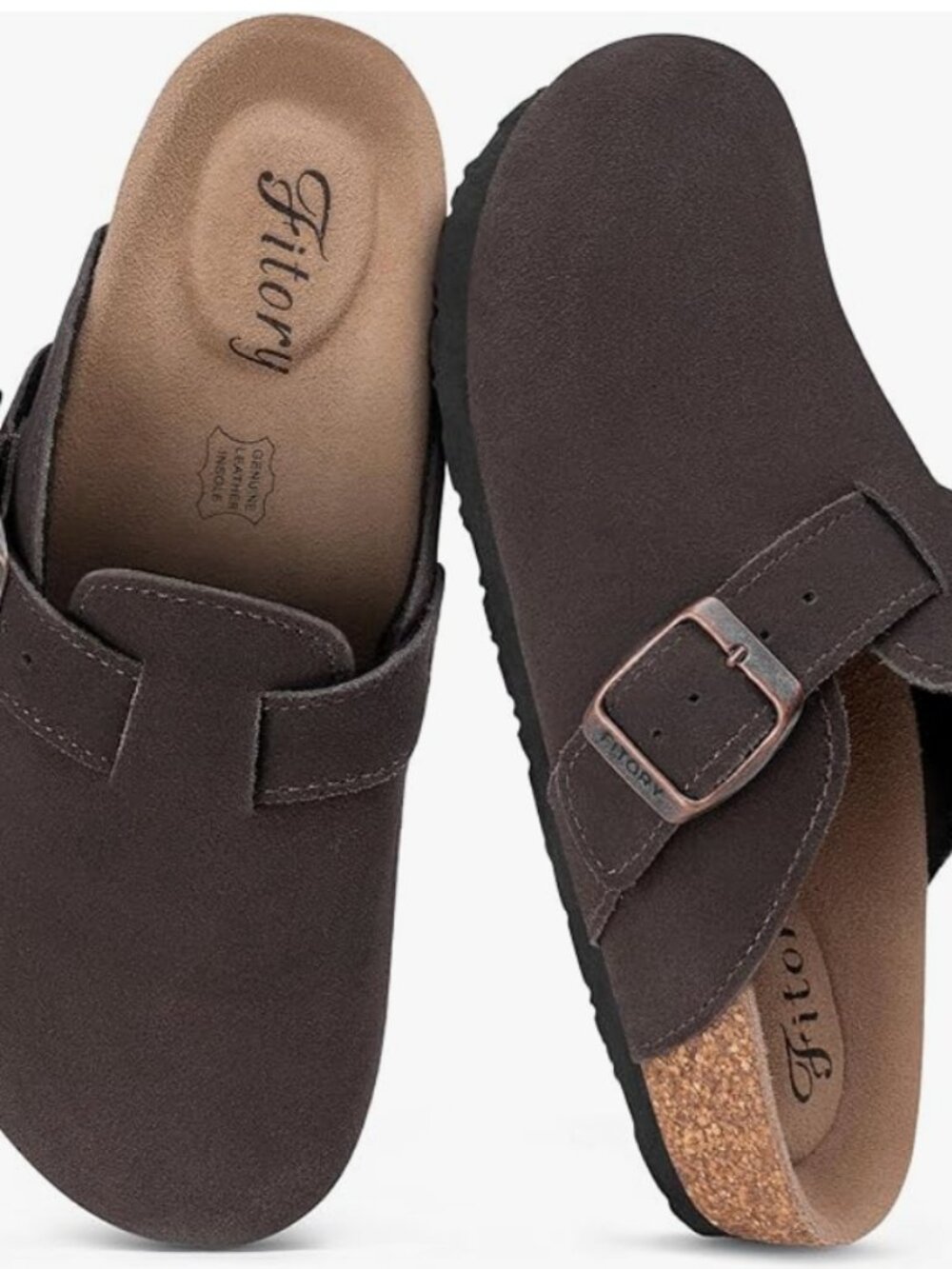 FITORY Suede Cork Footbed Clogs, Dark Brown | Women's Size 7